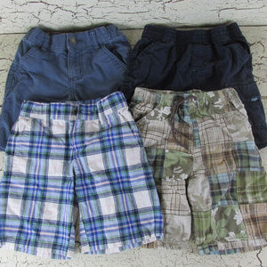 Lot of 4/4T Boys Shorts Plaid Solid Navy Blue Tan